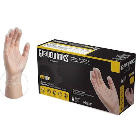 Gloveplus Disposable Gloves, 4 mil Palm, Vinyl, Powder-Free, M, 100 PK, Clear IVPF44100